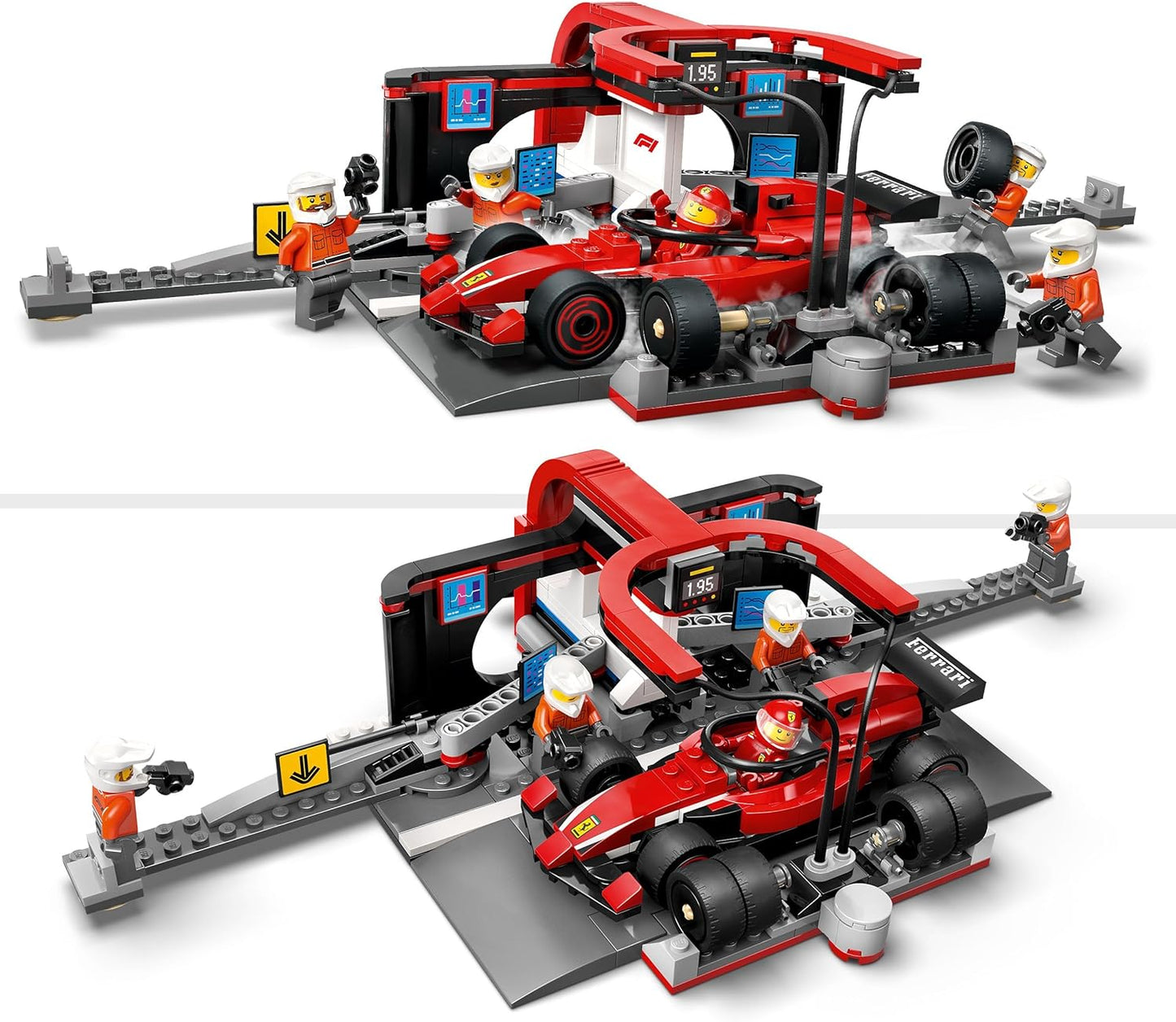 LEGO City F1 Pit Stop & Pit Crew with Ferrari Car Toy - Formula 1 Set incl. a Driver Minifigure, 4 Mechanics, Spare Tyres & Wheel Guns - Building Toys for 6+ Year Old Boys & Girls - 60443
