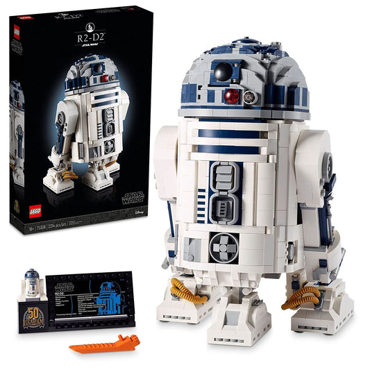 LEGO Star Wars 75308 R2-D2 collectible droid building set with display stand
