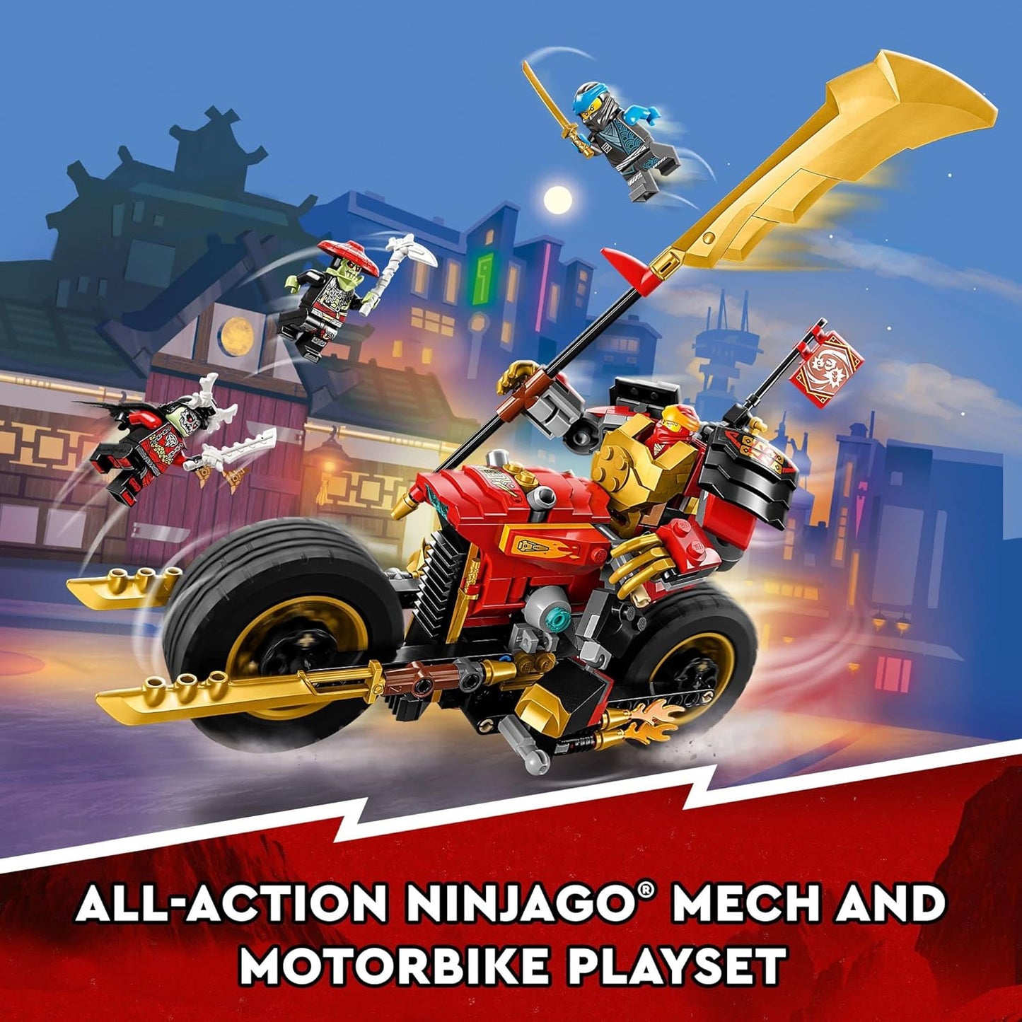 LEGO NINJAGO Kai’s Mech Rider EVO 71783, Upgradable Ninja Motorbike Toy, Mech Action Figure and 2 Bone Warrior Minifigures, Age 7+