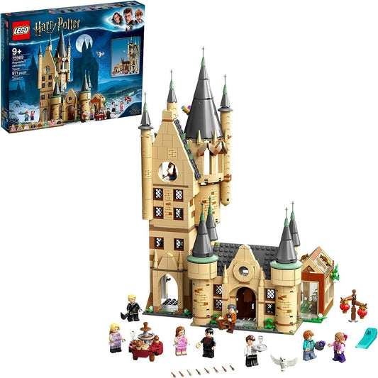 LEGO 75969 Hogwarts Astronomy Tower set showcasing a detailed model of the Astronomy Tower with iconic rooms like Horace Slughorn's classroom and the Ravenclaw dormitory, featuring 8 exclusive minifigures including Harry Potter, Hermione Granger, and Luna Lovegood.​