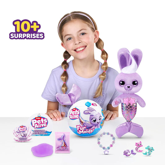 Pets Alive Furmaids by ZURU Mermaid Plush Interactive Light and Sound Girls Toy (Purple Rabbit)