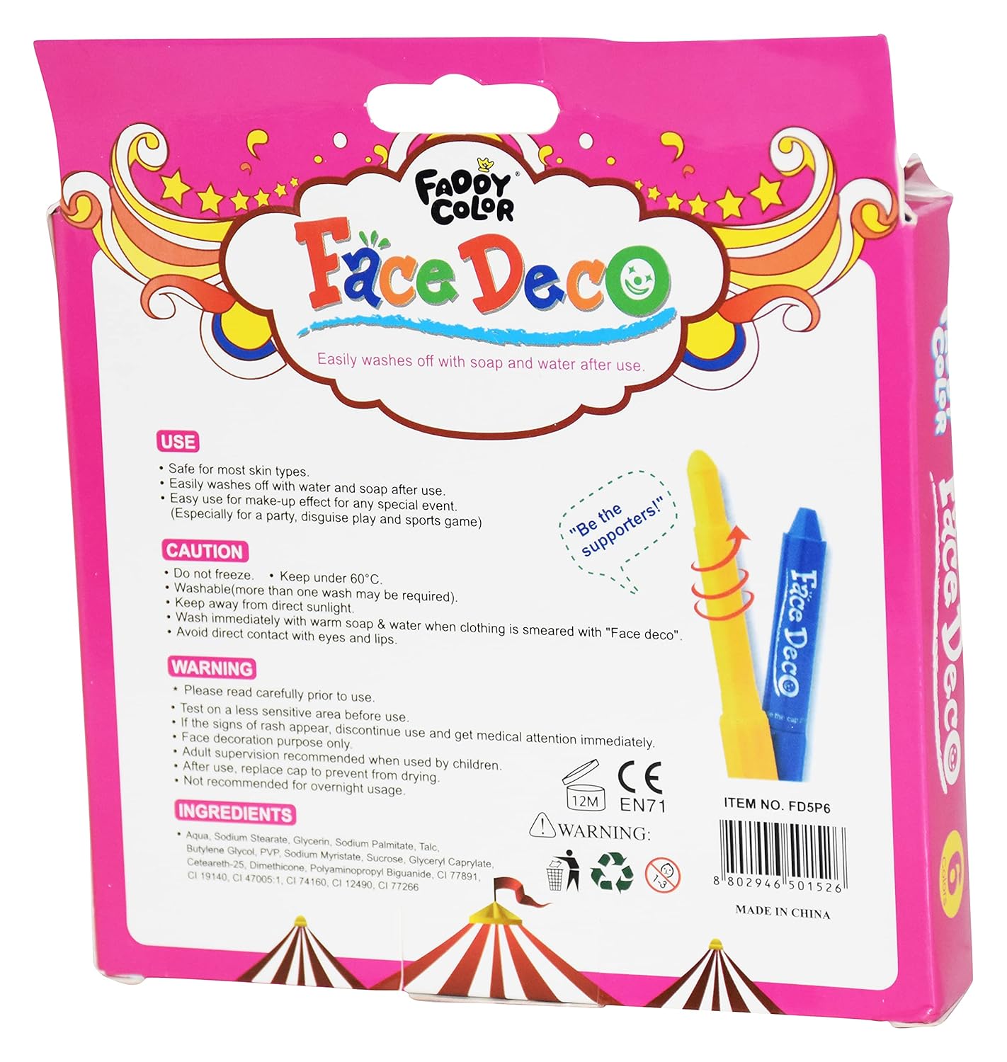 FADDY COLOR FACe Face Deco, 6-Color Set of Face Painting Sticks,face Colors