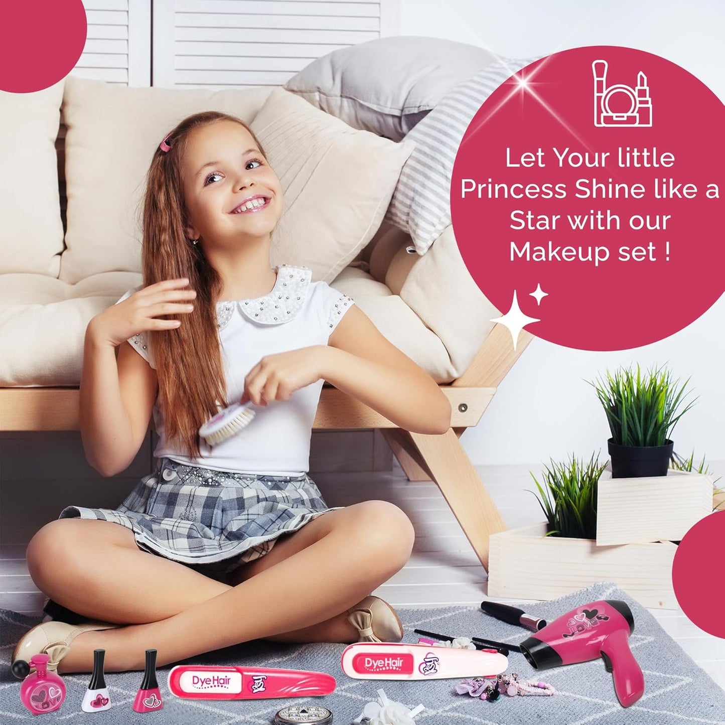 Chilbit Makeupkit for Girls Kids Children (Toy Set Salon Toy Kit Cosmetics Kits with Comb/Hair/Brush/Vanity Bag All kit for Kids Big Size for All Ages) New