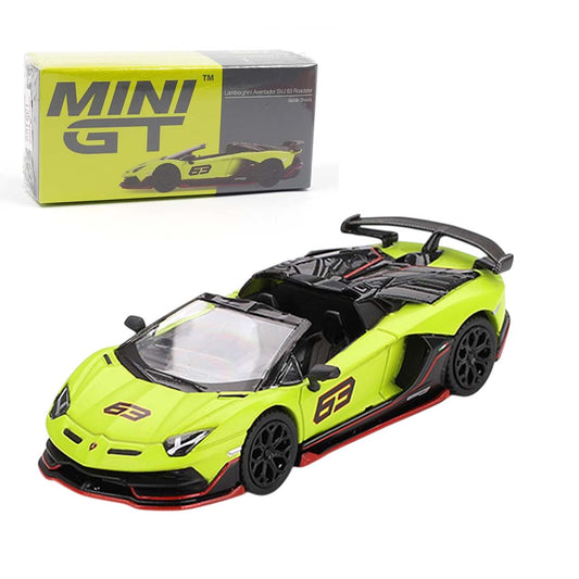 Mini GT 1:64 Lamborghini Aventador SVJ 63 Roadster – Verde Shock (RHD)