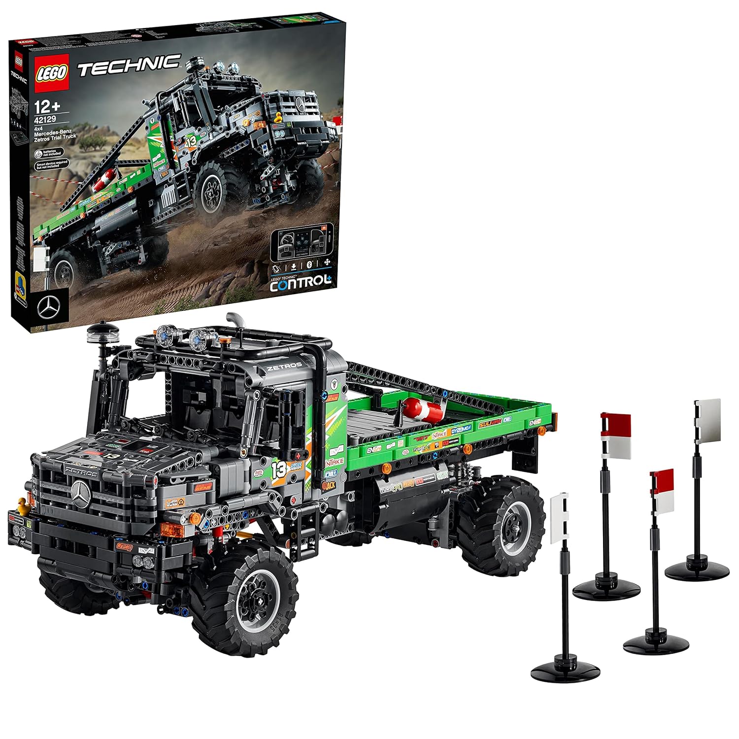 LEGO Technic 4x4 Mercedes-Benz Zetros Trial Truck (42129) in multicolor with realistic features, ideal for advanced builders and truck enthusiasts.
