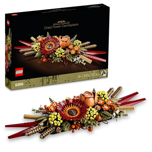 LEGO 10314 Icons Dried Flower Centrepiece featuring realistic floral elements in warm autumn tones from the Botanical Collection