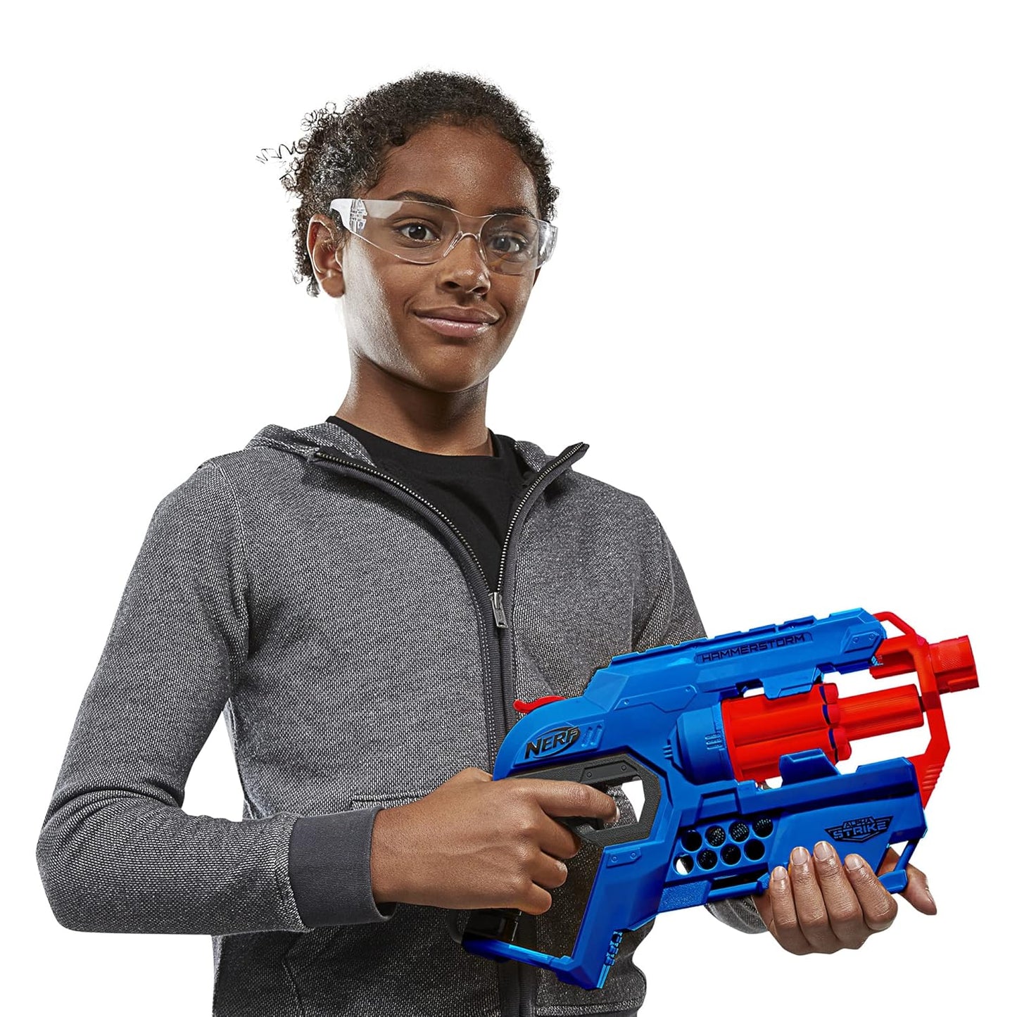 Nerf Alpha Strike Hammerstorm Blaster – Hammer-Priming Action, Rotating 8-Dart Drum, 8 Official Nerf Elite Darts – for Children, Teens, Adults, Multicolor (E6748)