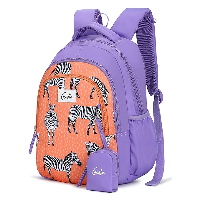 Genie Valerie 15-Inch Kids Backpack – Cute, Colorful, Lightweight & Water-Resistant with Happy Pouch