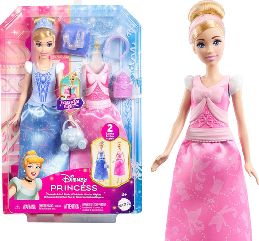 Disney Princess 2-in-1 Stories Cinderella Fashion Doll with 2 Snap-On Bodices, 2 Skirts & 9 Accessories