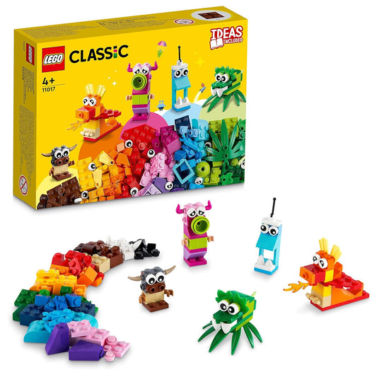 LEGO Classic Creative Monsters 11017 set with 140 colorful bricks and 5 buildable monster toys for kids