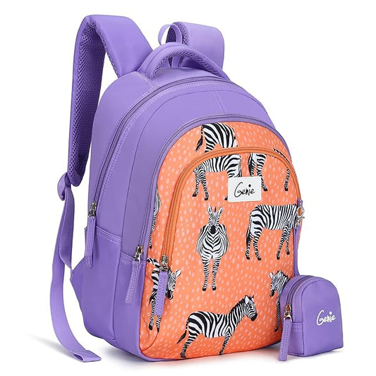 Genie Valerie 15-Inch Kids Backpack – Cute, Colorful, Lightweight & Water-Resistant with Happy Pouch