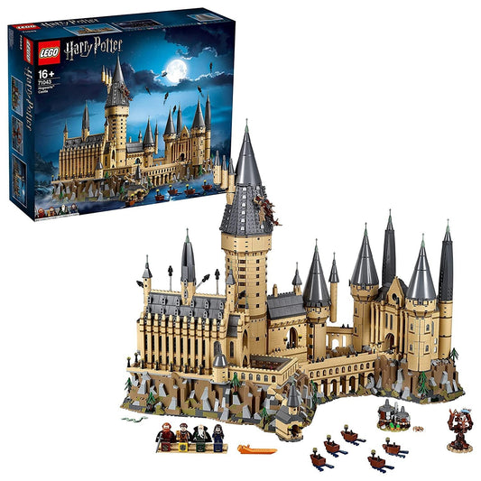 LEGO Harry Potter 71043 Hogwarts Castle model with minifigures and detailed rooms
