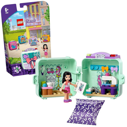 LEGO 41668 Emma's Fashion Cube with mini-doll, design studio accessories, and compact carrying case