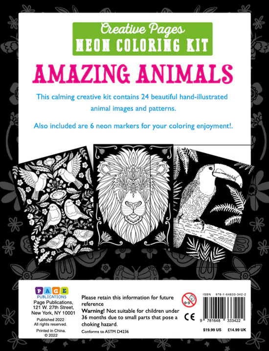 Creative Pages Neon Coloring Kit Amazing Animals