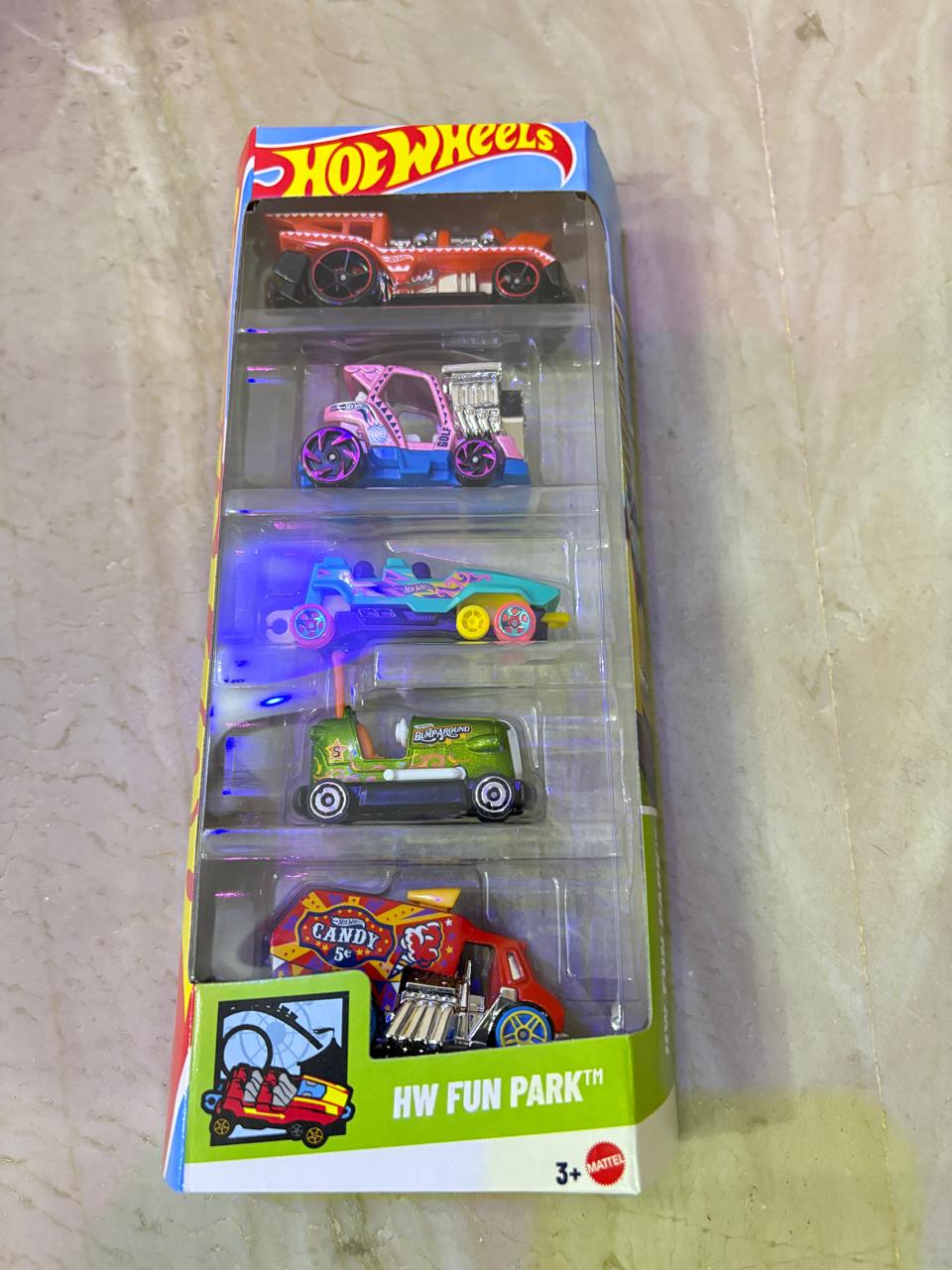 Hot Wheels HW Fun Park 5-Car Pack – Amusement-Themed Racers for Playful Adventures