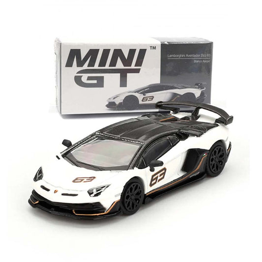 Mini GT 1/64 Lamborghini Aventador SVJ 63 Bianco Asopo RHD Diecast Scale Model Car