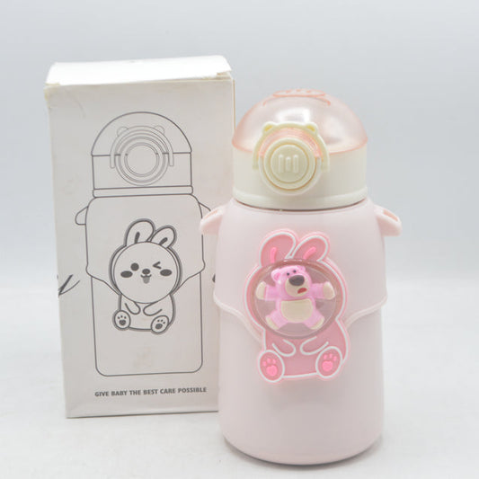 Happy Baby Bear Stainless Steel Water Bottle For Kids 600 ML (Pink)