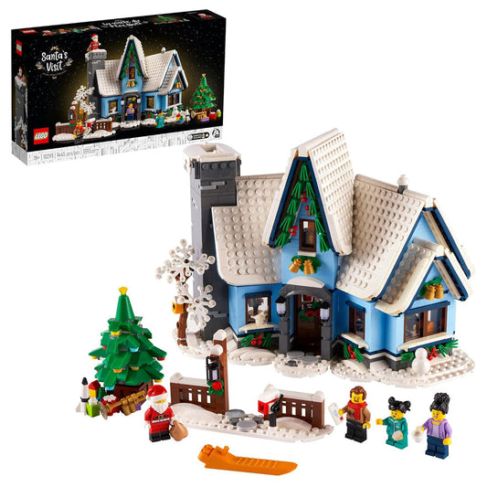 LEGO Icons Santa’s Visit 10293 – festive Christmas house model featuring Santa, a Christmas tree, and cozy holiday details. Perfect for adults and families.