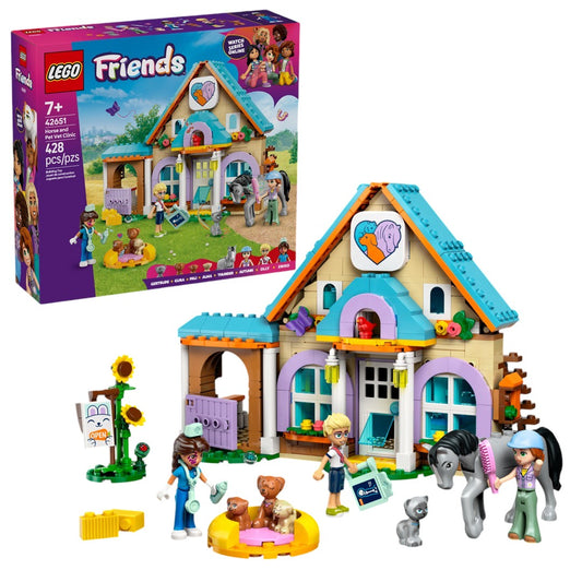 LEGO Friends Horse And Pet Vet Clinic 42651 with 428 pieces showcasing a detailed, imaginative animal care design
