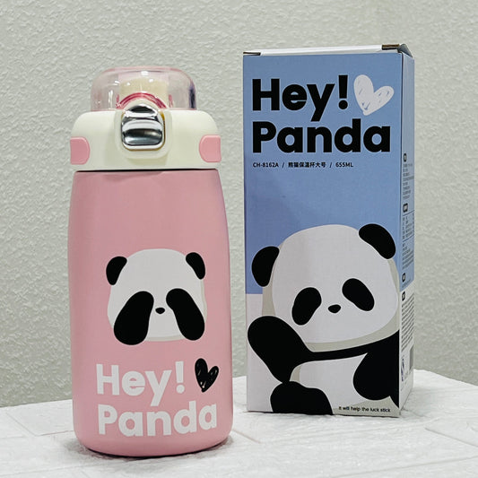 Hey Panda Water Bottle With Straw 650 ML (Pink)