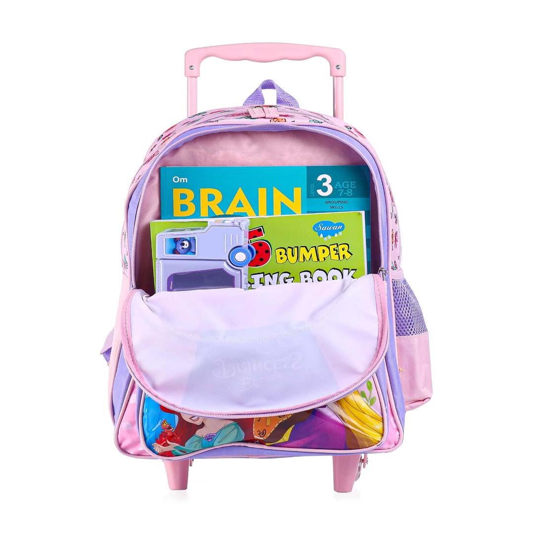 STRIDERS Disney Princess Trolley School backpack with PVC embossed Front Pocket Pink and Purple - 16 inches