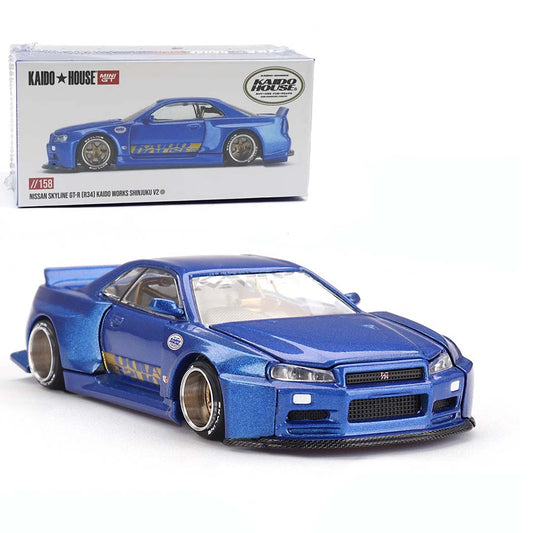 Mini GT 1/64 Nissan Skyline GT-R R34 Kaido Works V2 Aero "Shinjuku V2" Diecast Scale Model Car