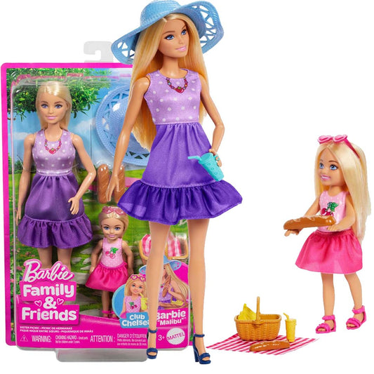 Barbie Family & Friends Dolls & Accessories Playset, Picnic-Themed Playset with Fashion & Small Dolls, Plus 9 Pieces Including Food, JBF43