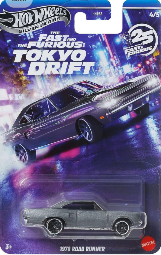 Hot Wheels Toy Car, Fast & Furious 70 Road Runner Custom 1:64 Scale Vehicle with Elevated Deco Execution, Die-Cast Car Seen in The Fast Movies (Styles May Vary)