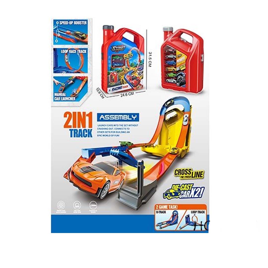 Street Convoy 2-in-1 Racing Track Set with 2 Die-Cast Cars – Loop Track – Multi-Function Toy for Kids 3+ Years