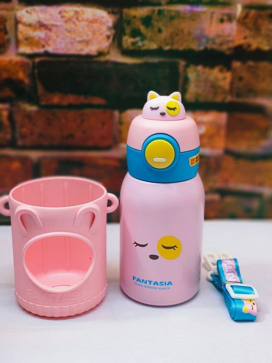Cute Premium Kids Insulated Water Bottle Stainless with Silicon Cover 500 ML (Pink)