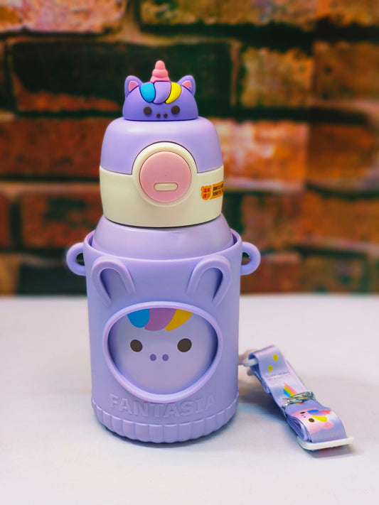 Cute Premium Kids Insulated Water Bottle Stainless with Silicon Cover 500 ML (Purple)