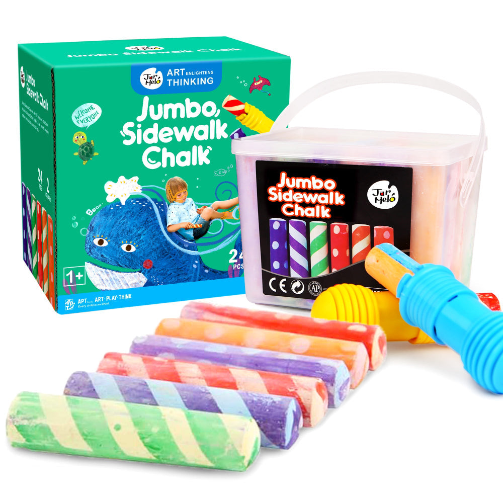 Jar Melo Jumbo Sidewalk Chalk - 24 Colors Kit with 2 Holder-Arts & Crafts-Jarmelo-Toycra