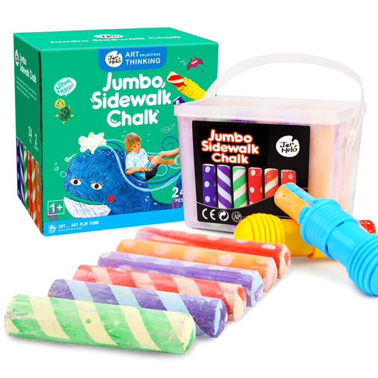 Jar Melo Jumbo Sidewalk Chalk - 24 Colors Kit with 2 Holder-Arts & Crafts-Jarmelo-Toycra