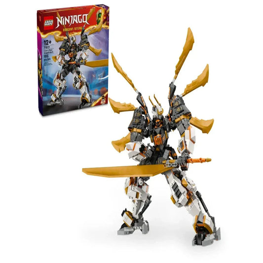 LEGO 71821 Ninjago Cole's Titan Dragon Mech set with a posable mech, ninja minifigures, and detailed accessories for action-packed play.

