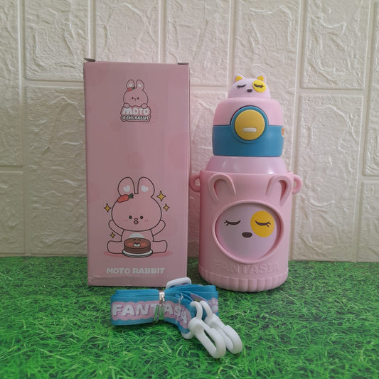 Cute Premium Kids Insulated Water Bottle Stainless with Silicon Cover 500 ML (Pink)
