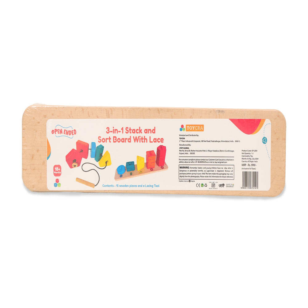 Open Ended 3 in 1 Stack and Sort Board With Lace-Motor Skills-Open Ended-Toycra