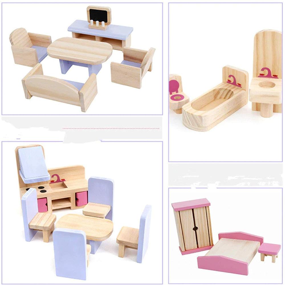 Open Ended Wooden Dollhouse - Redwood Cottage (19 pcs furniture + 2 doll figures included)-Pretend Play-Open Ended-Toycra