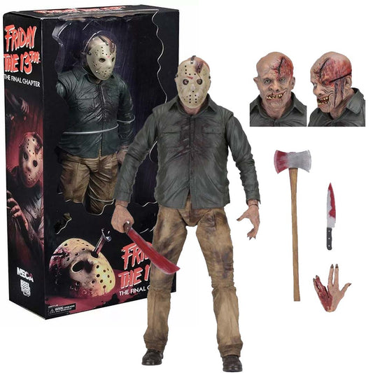 NECA 1/4 scale Jason Voorhees action figure from Friday the 13th: The Final Chapter with machete and detailed horror-themed sculpt.