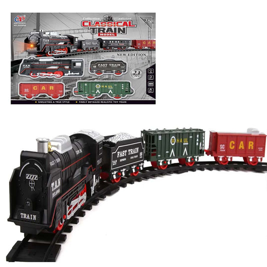Battery Operated Classic Electric Train – Real Smoke, Lights, Sound & Music | Slot Railway Toy with Water-Adding Steam Effect