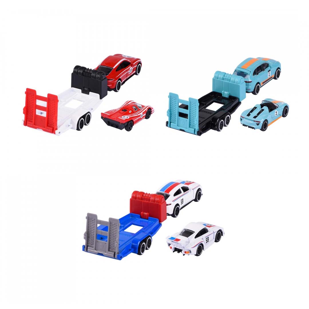 Majorette Porsche Race Trailer – Pack of 3 | 1:64 Scale Premium Die-Cast Vehicle & Trailer Set
