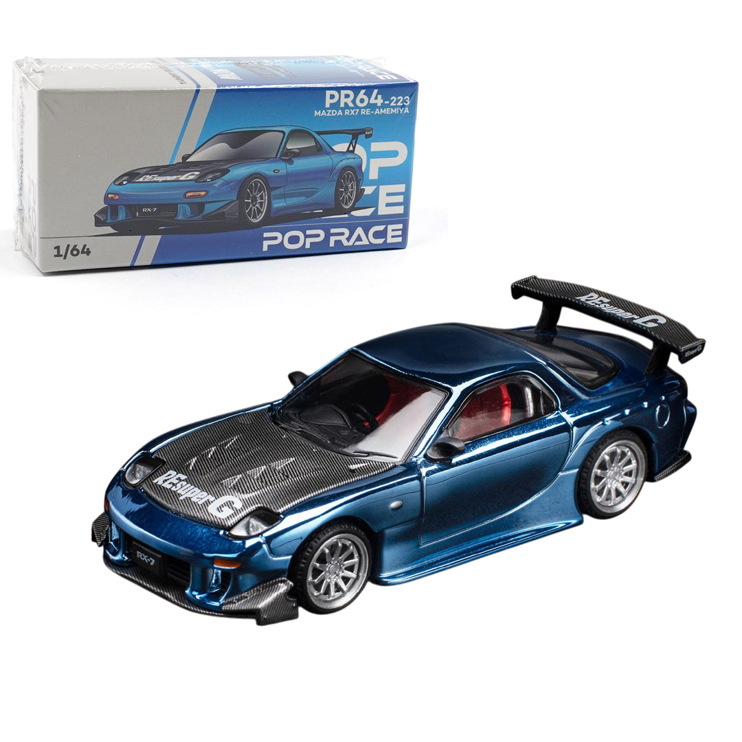 PARA64 Poprace 1:64 Mazda RX-7 RE-Amemiya Widebody Blue Chrome | Premium Diecast Model Car