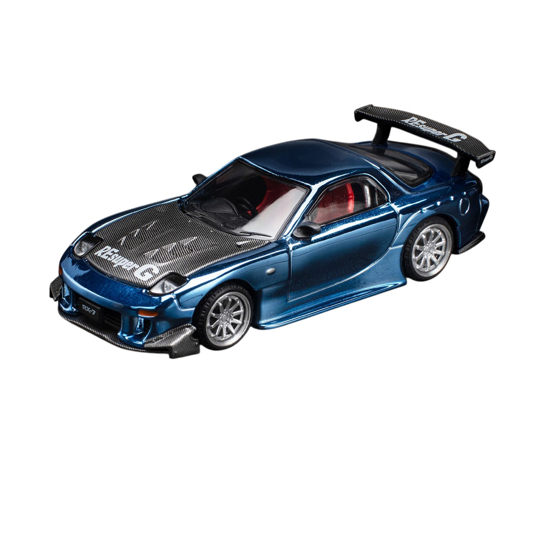 PARA64 Poprace 1:64 Mazda RX-7 RE-Amemiya Widebody Blue Chrome | Premium Diecast Model Car