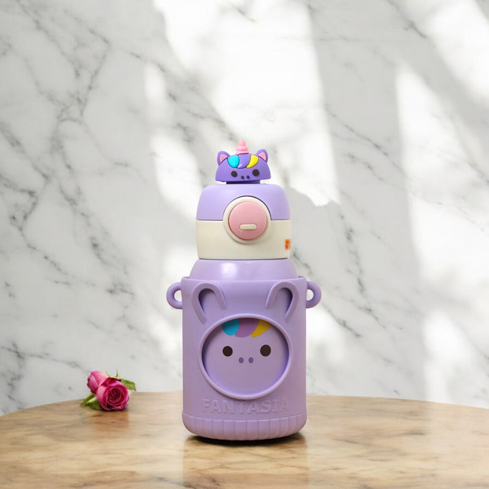 Cute Premium Kids Insulated Water Bottle Stainless with Silicon Cover 500 ML (Purple)