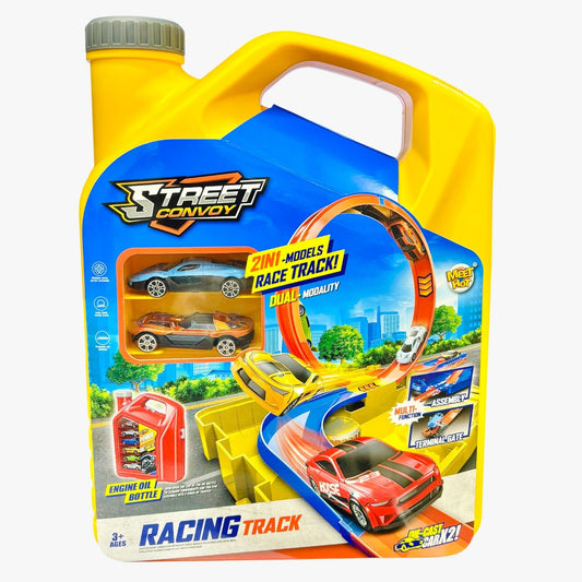 Street Convoy 2-in-1 Racing Track Set with 2 Die-Cast Cars – Loop Track – Multi-Function Toy for Kids 3+ Years