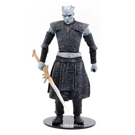 McFarlane Toys 6-inch Night King action figure from Game of Thrones, featuring detailed sculpt, blade, and spear accessories.​

