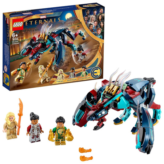 LEGO Marvel Deviant Ambush! 76154 – Includes Thena, Gilgamesh, and Makkari minifigures, a 6-legged Deviant with biting mouth, and accessories for dynamic play.