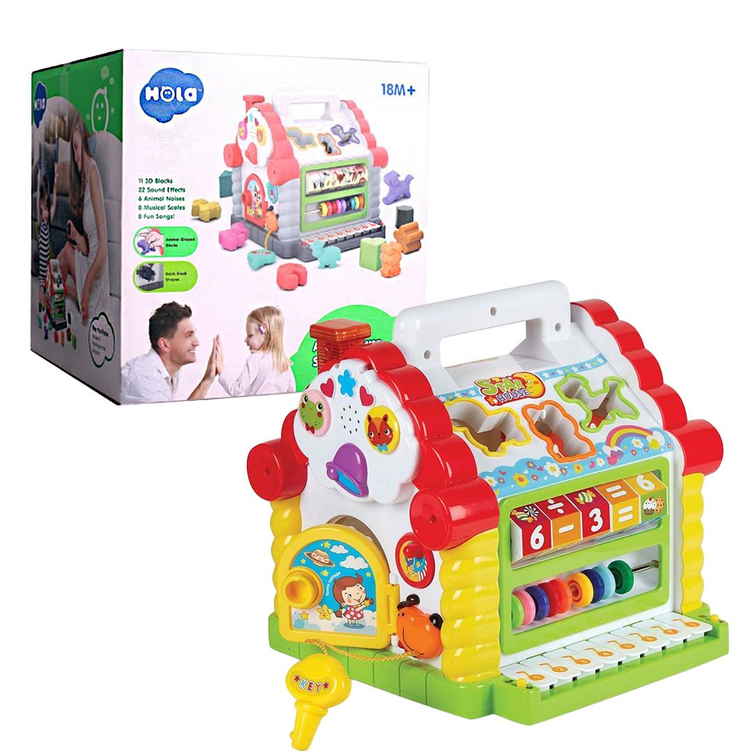 HOLA House Party Educational Toys, Baby House with Shape Sorters, Musical Piano Keys, Counting Math Beads ,Blocks Activity Cube ,Play Cube for Kids - 739