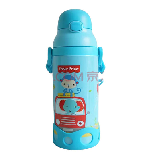 Fisher-Price Kids Water Bottle with Straw & Strap – 500ml, Insulated for Hot & Cold Drinks, Perfect for Toddlers 12 Months+ - Blue