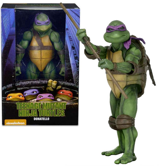 NECA 1/4 scale Donatello action figure from Teenage Mutant Ninja Turtles 1990 movie, with detailed sculpt and accessories including his iconic bo staff.