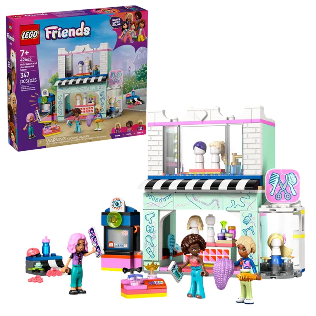 LEGO Friends Hair Salon And Accessories Store 42662 built with 347 pieces showcasing vibrant, playful design for ages 7+
